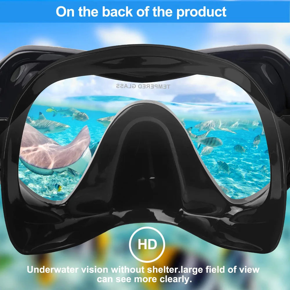 Professional Adult Diving Mask & Snorkel Kit - Tempered Glass Panoramic Swimming Goggles with Training Snorkel Gear
