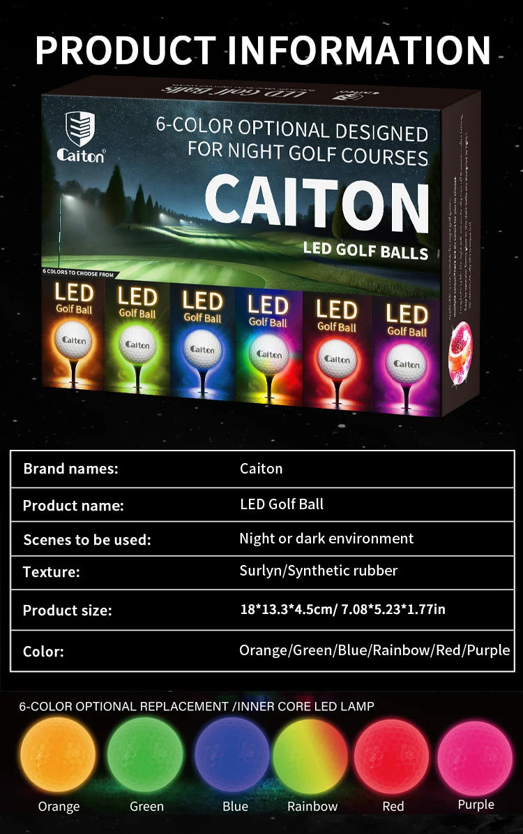 Night Glow Golf Balls - 6 Pack Impact-Activated High-Visibility Balls for Nighttime Play
