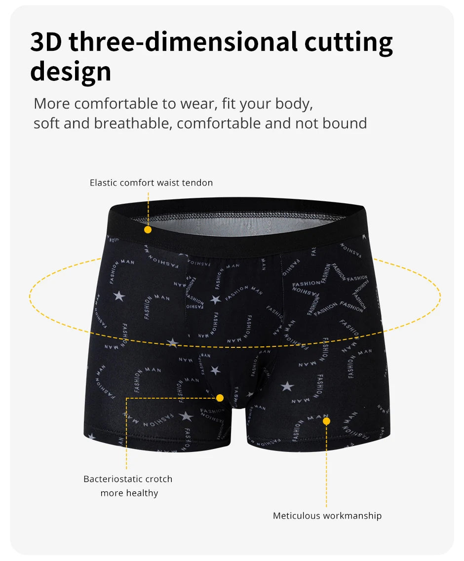 Men's Printed Fashion Boxer Briefs - 4/5 Pack European & American Sizes, Plus Size Comfortable Underwear & Swim Trunks