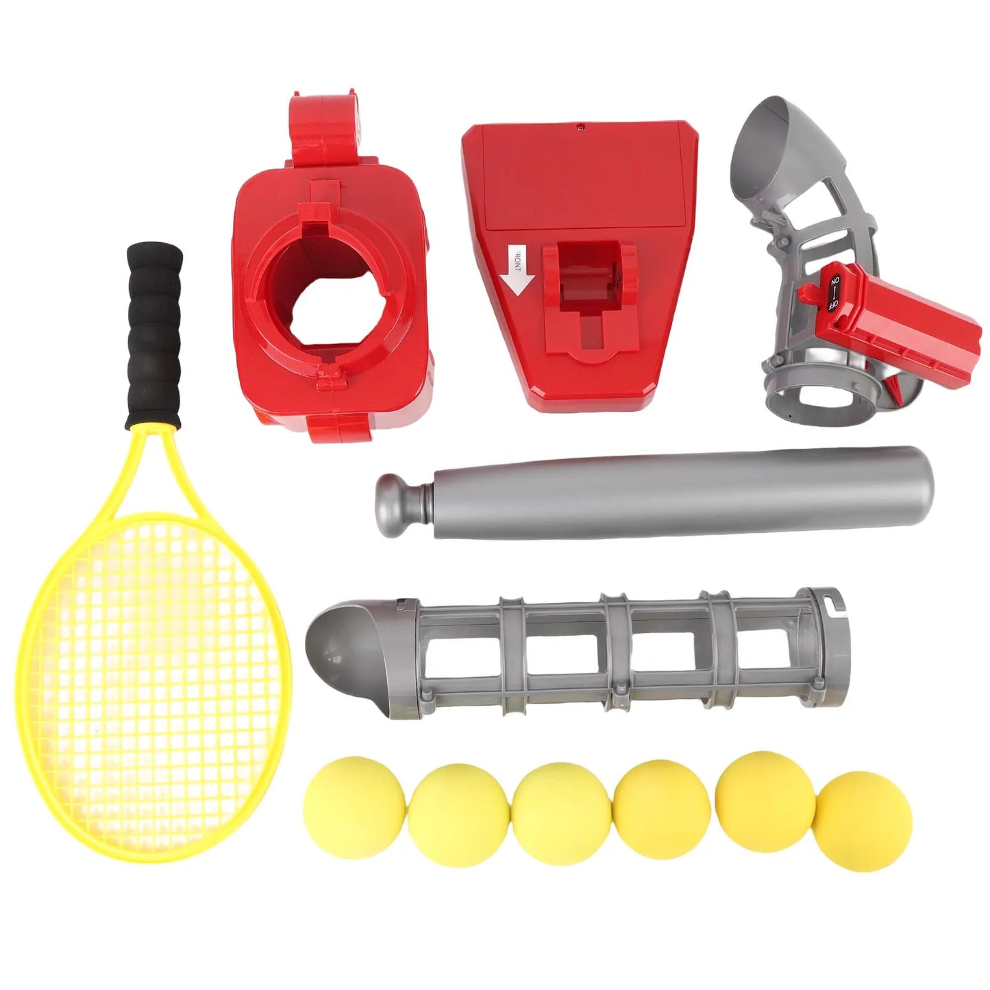 2-in-1 Baseball & Tennis Automatic Pitching Machine - Complete Training Set with Bat, Racket & 6 Balls