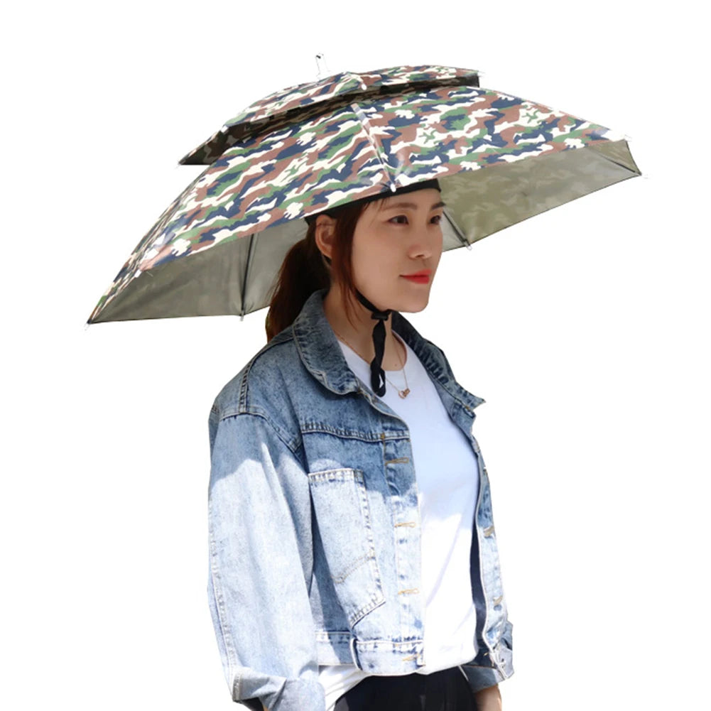 Foldable Umbrella Hat - Waterproof Hands-Free Rain & Sun Protection for Fishing, Camping & Beach (55-95CM Adjustable)
