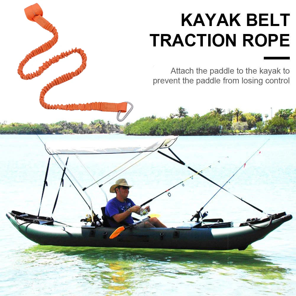 Adjustable Elastic Kayak Rod Lanyard - Canoe Paddle Leash - Fishing Rod Leash - Safety Rope - Carabiner - Rowing Boats Accessories
