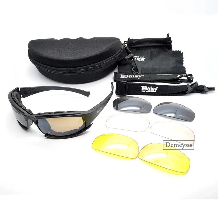 Tactical Polarized Sports Sunglasses - 4 Interchangeable Lenses Set with Original Box - Men's Shooting & Hiking Eyewear