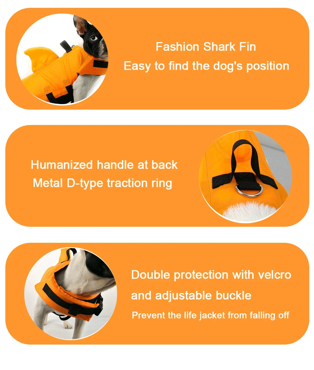Enhanced Buoyancy Dog Life Jacket - Safety Swimming Vest with Handle for Small Medium Large Dogs - Shark Design Surfing Gear