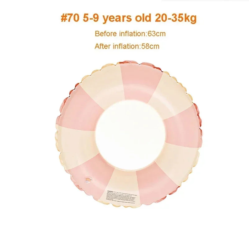 Kids PVC Striped Swimming Ring - Inflatable Floating Tube Donut for Boys & Girls Summer Pool Fun