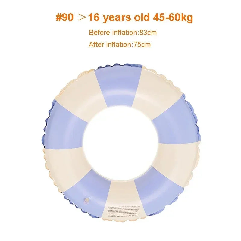 Kids PVC Striped Swimming Ring - Inflatable Floating Tube Donut for Boys & Girls Summer Pool Fun