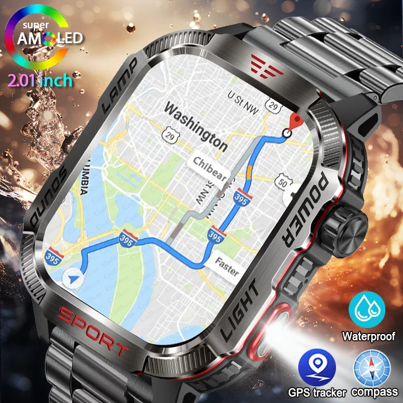 Military GPS Smart Watch for Huawei & Xiaomi - Men's Flashlight Compass Waterproof Outdoor Sport Tracker with Bluetooth Call
