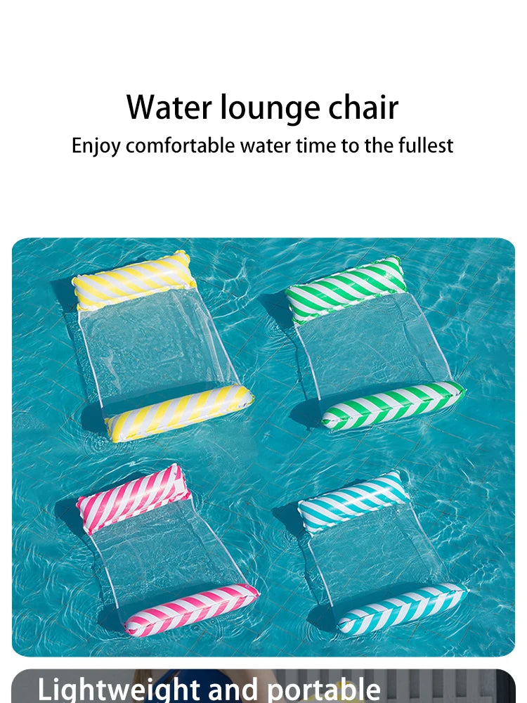 Striped Inflatable Pool Float Chair - Foldable Beach Lounge with Mesh Backrest for Swimming and Leisure