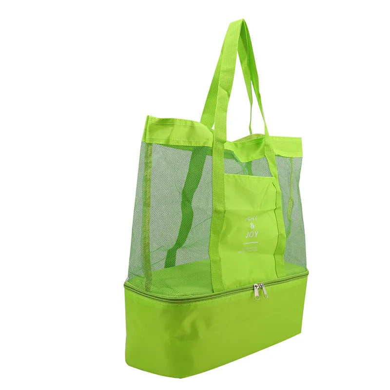 Waterproof Double-Layer Beach Tote Bag - Large Capacity Mesh Swimming Storage Bag with Heat Preservation for Women