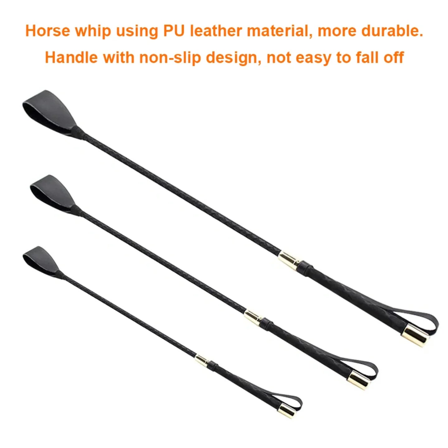 Equestrian Training Whip - 45/54cm PU Leather Riding Crop with Anti-Slip Grip for Beginners, Outdoor Racing & Performance