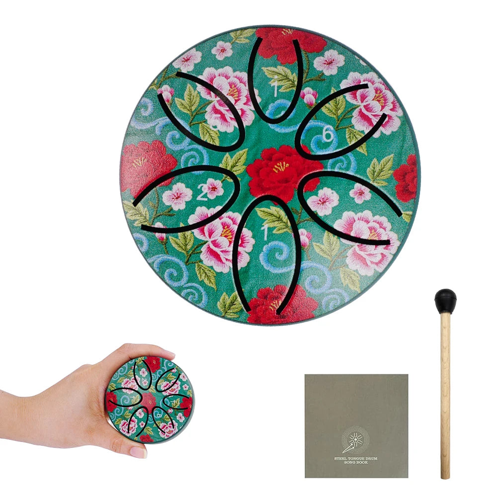 6-Note Mini Steel Tongue Drum - 3 Inch Handpan Chakra Drum with Colorful Patterns for Yoga & Meditation