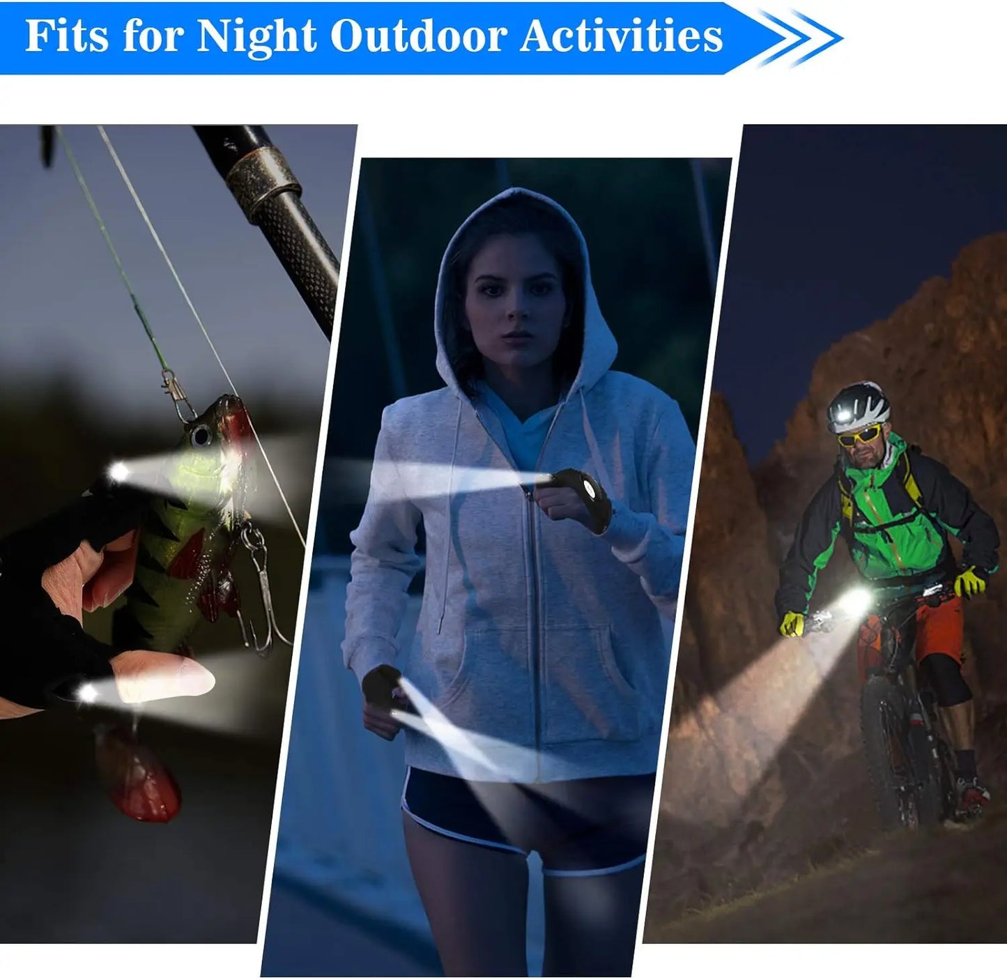 Waterproof LED Fingerless Gloves - Half Finger Flashlight Gloves for Men Women Outdoor Night Fishing Cycling Running