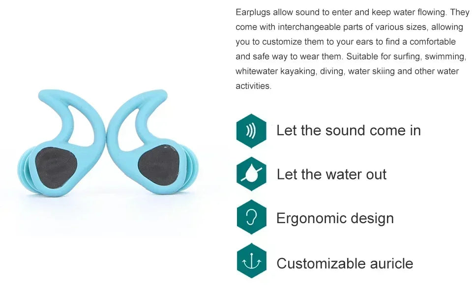 Universal-Fit Waterproof Ear Plugs with Sound Transmission - Swimming Surfing Diving Water Sports Accessories with Lanyard
