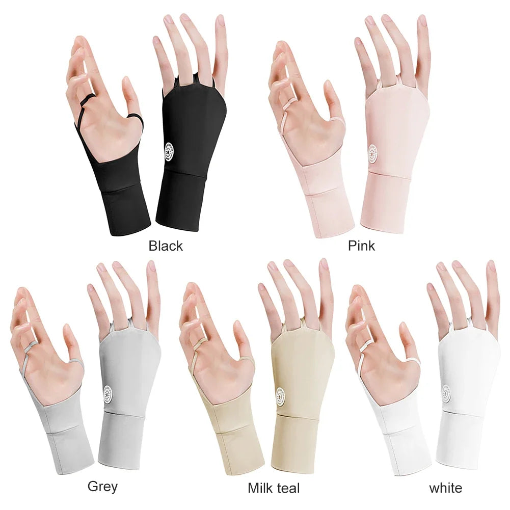 Women's Half-Finger Golf Gloves - UV Protection Ice Silk with Breathable Hollow Palm Design for Outdoor Sports