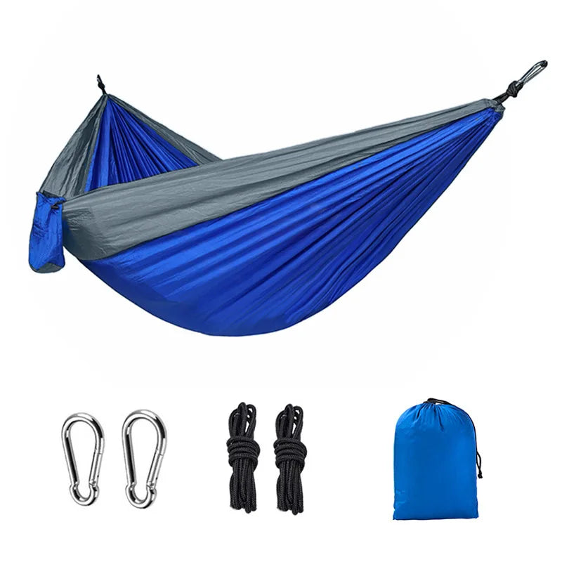Portable Nylon Camping Hammock - High Strength Parachute Fabric Hanging Bed for Single Person Outdoor Use
