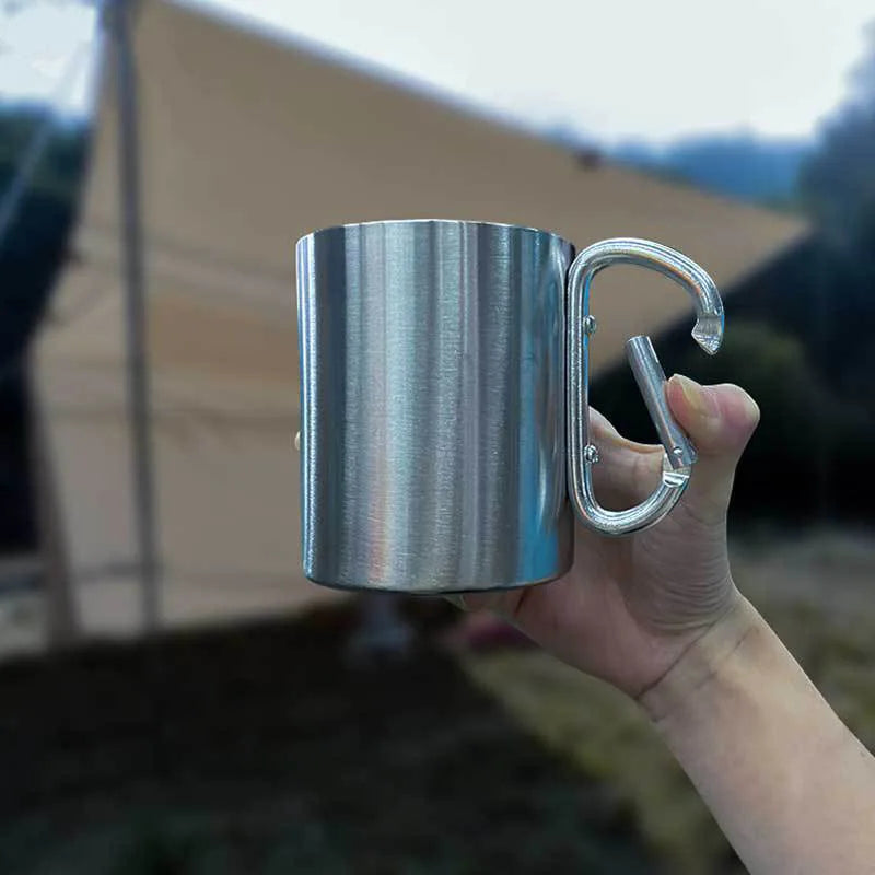 Portable Stainless Steel Water Bottle - 201 Grade Steel Outdoor Camping Travel Cup with Button Lid