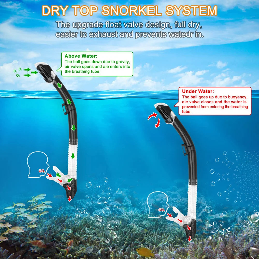 Professional Adult Diving Mask & Snorkel Kit - Tempered Glass Panoramic Swimming Goggles with Training Snorkel Gear