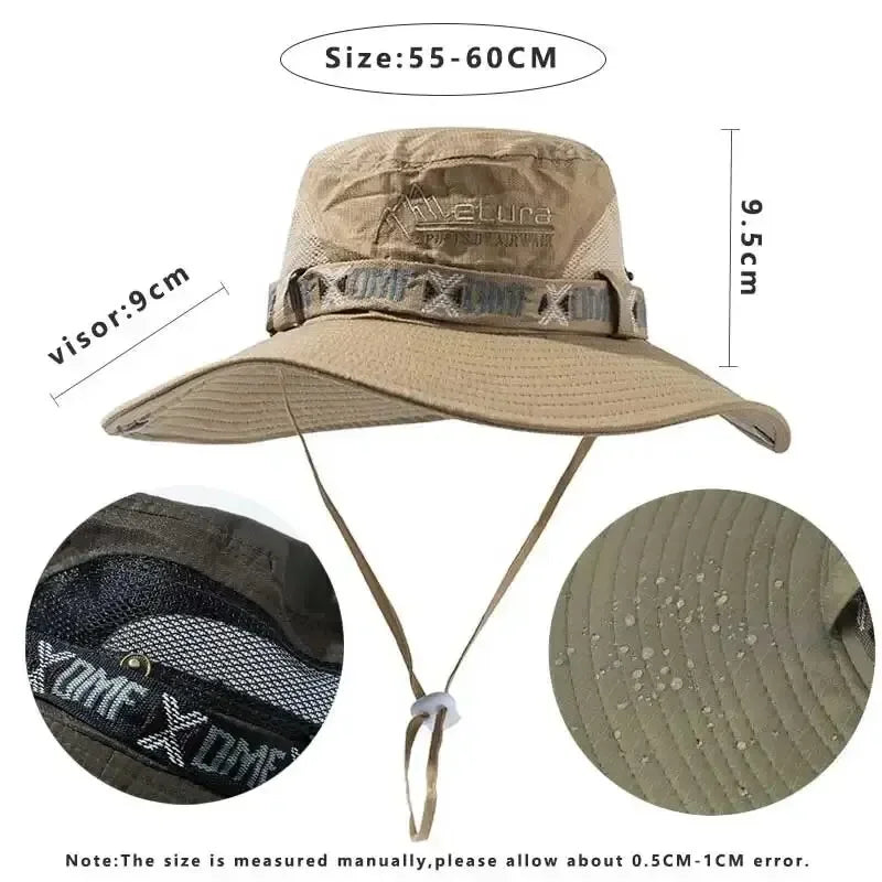Men's UV Protection Wide Brim Bucket Hat - Outdoor Safari Hiking Mesh Fisherman Cap
