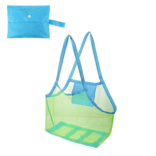 Large Multicolor Mesh Beach Tote - Breathable Sand-Away Bag with Hanging Loop & Foldable Toy Storage (1pc)