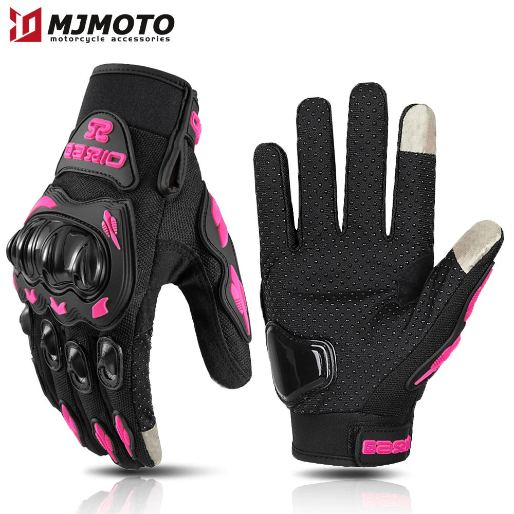Women's Pink Breathable Motorcycle Gloves - Anti-Fall Touch Screen Motocross Riding Gloves