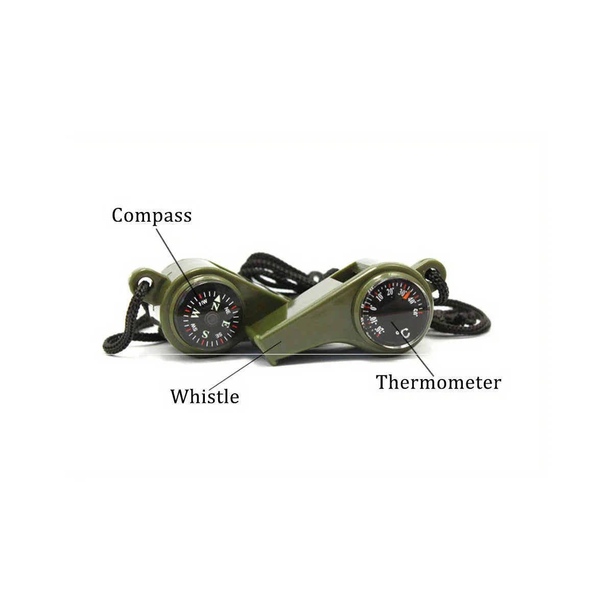 Multi-Function Emergency Whistle - 3-in-1 Survival Tool with Compass & Thermometer for Outdoor Activities