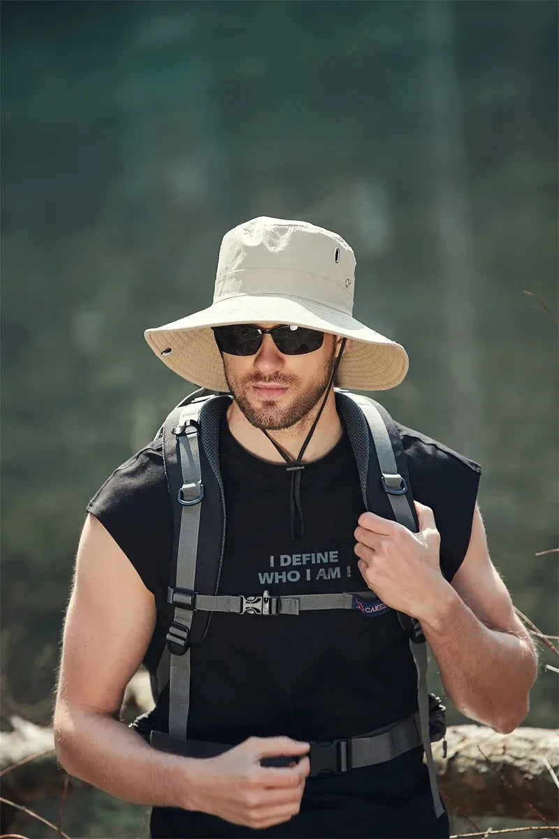 Men's Summer Fisherman Bucket Hat - Wide Brim Sun Protection Cap for Outdoor Activities