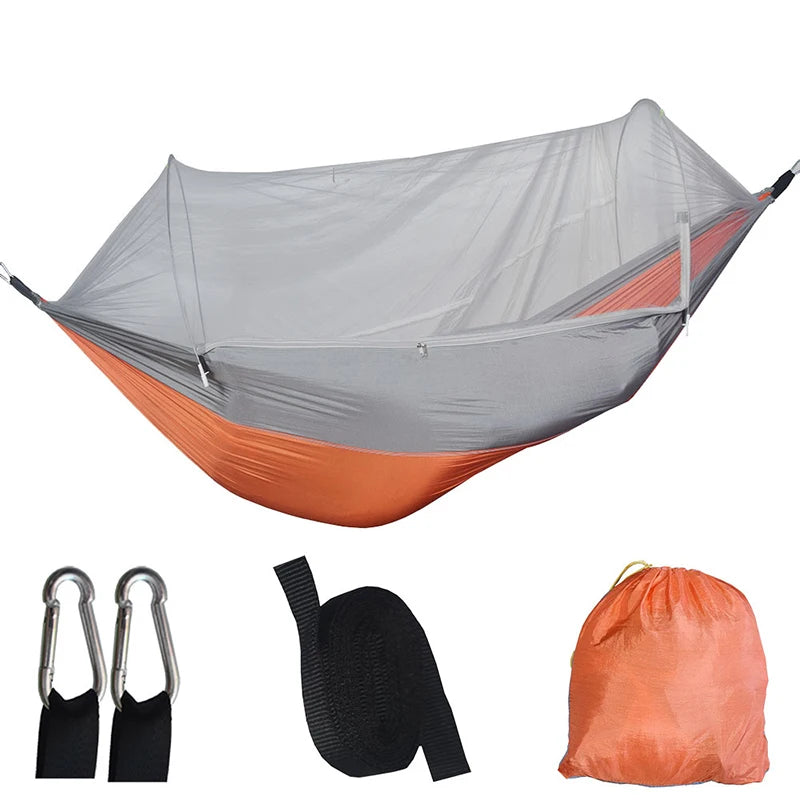 Lightweight Parachute Fabric Camping Hammock with Mosquito Net - High Strength Hanging Bed 250x120cm