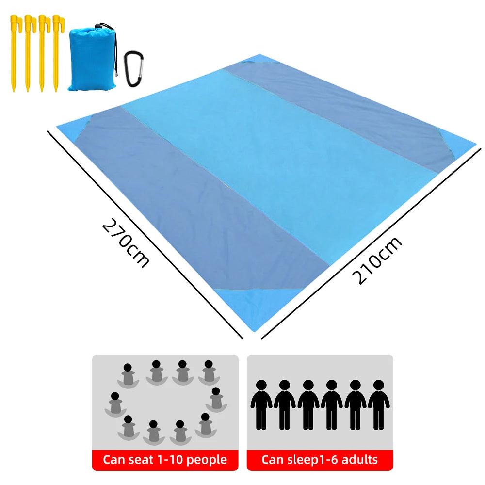 Extra Large Waterproof Outdoor Mat - Lightweight Folding Beach Blanket with Sand Free Pockets for Camping and Picnics