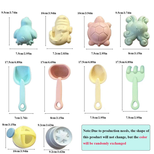 Children's Beach Sand & Water Play Set - 11 Piece Collapsible Bucket Kit with Summer Outdoor Toys for Kids Sandbox Games (Random Color Selection)