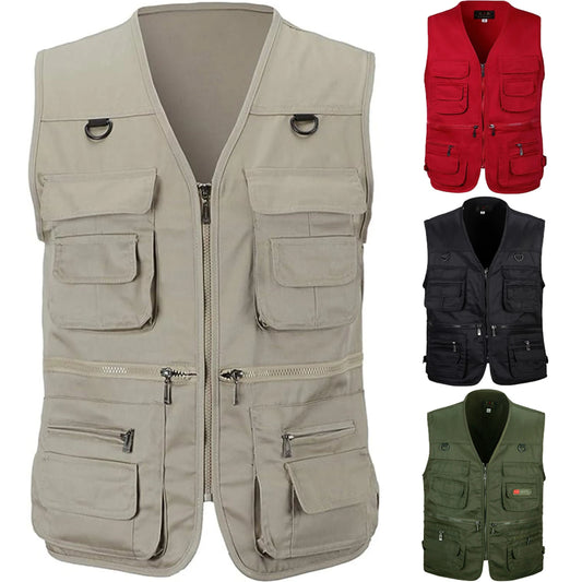 Men's Multi-Pocket Tactical Vest - Summer Outdoor Hiking Fishing Photography Waistcoat Cargo Jacket (S-6XL)