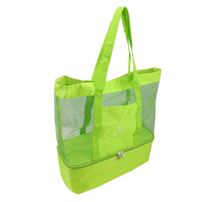 Waterproof Double-Layer Beach Tote Bag - Large Capacity Mesh Swimming Storage Bag with Heat Preservation for Women