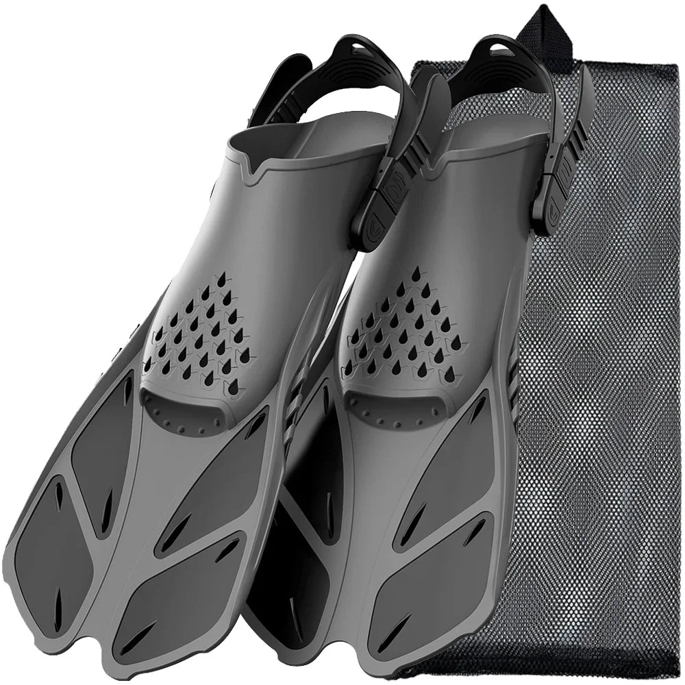 Adjustable Open Heel Swimming Fins - Short Silicone Diving Flippers with Quick-Release Buckles for Adult Men & Women Travel Size