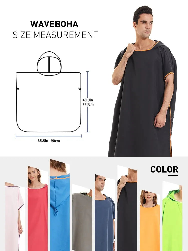 Quick Dry Microfiber Hooded Changing Robe - Beach Towel Poncho for Swimming, Travel & Sauna (Men & Women)
