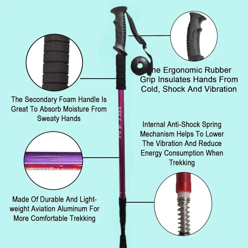 Adjustable Trekking Poles - Lightweight Collapsible Anti-Shock Hiking Sticks for Men and Women