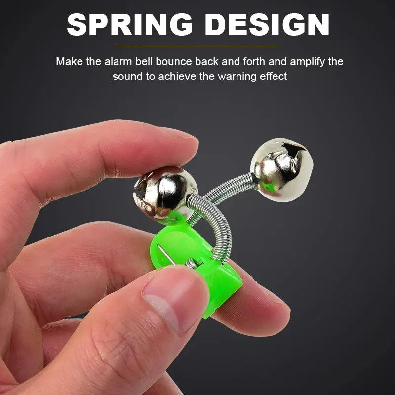 Fishing Rod Bite Alarm Set - 5 Pack Green ABS Bell Clamps with Metal Tips for Outdoor Fishing