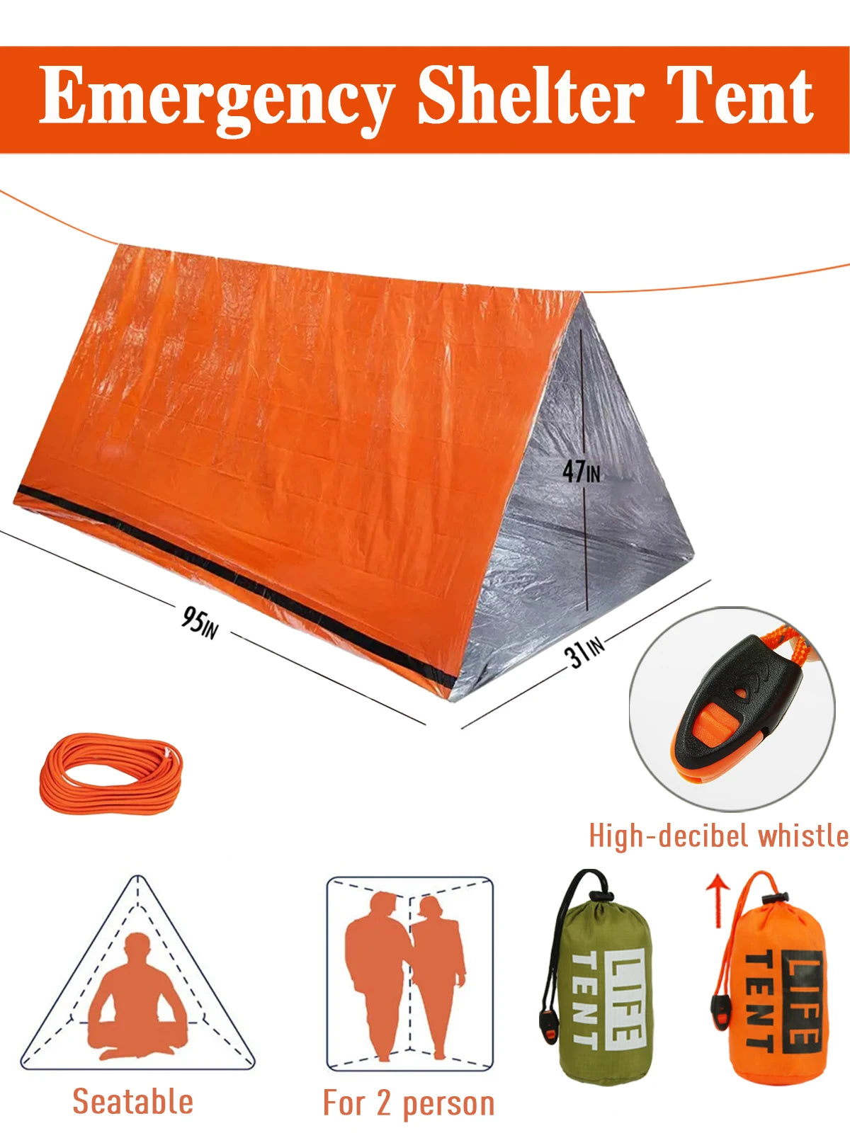 2-Person Waterproof Emergency Camping Tent - Family Travel Shelter with Pergola Design