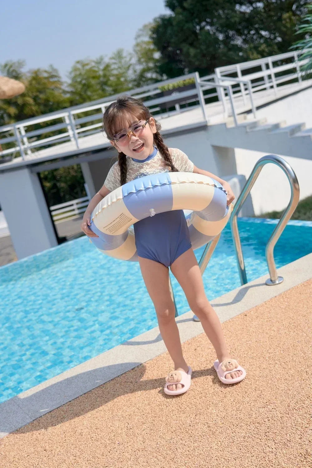 Kids PVC Striped Swimming Ring - Inflatable Floating Tube Donut for Boys & Girls Summer Pool Fun