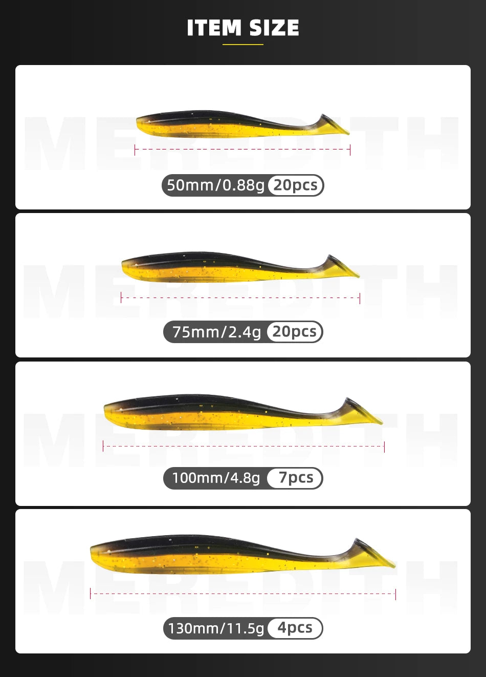 MEREDITH Soft Silicone Fishing Lures - Easy Shiner Wobblers 50mm/65mm/75mm/100mm - Artificial Plastic Baits for Carp Fishing