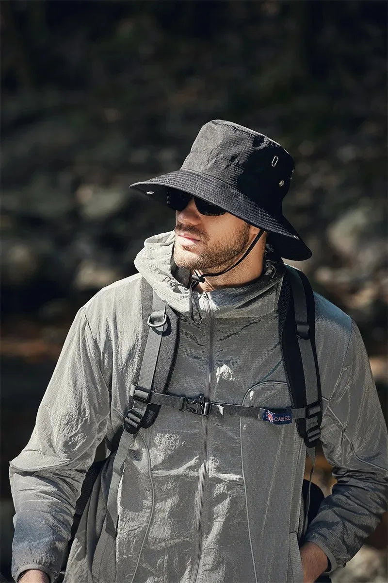 Men's Summer Fisherman Bucket Hat - Wide Brim Sun Protection Cap for Outdoor Activities