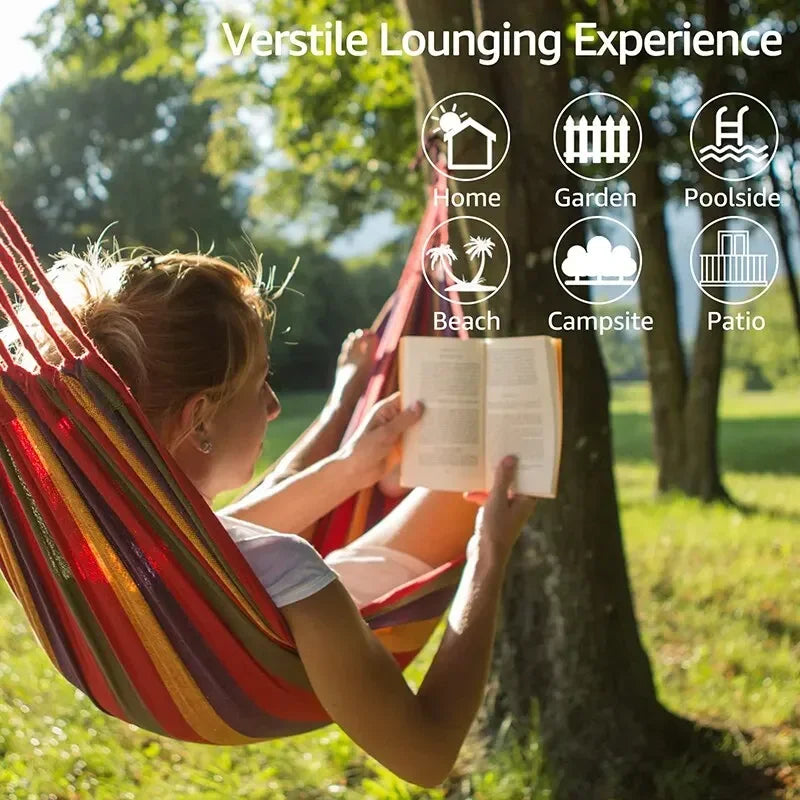 Canvas Outdoor Hammock - Heavy Duty Camping Swing with Tree Ropes - 200kg Weight Capacity - Ideal for Garden, Patio & Backyard