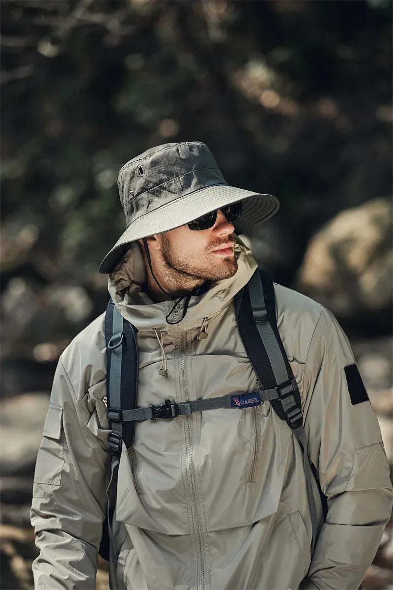 Men's Summer Fisherman Bucket Hat - Wide Brim Sun Protection Cap for Outdoor Activities