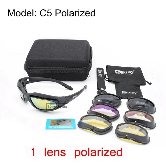 Tactical Polarized Sports Sunglasses - 4 Interchangeable Lenses Set with Original Box - Men's Shooting & Hiking Eyewear