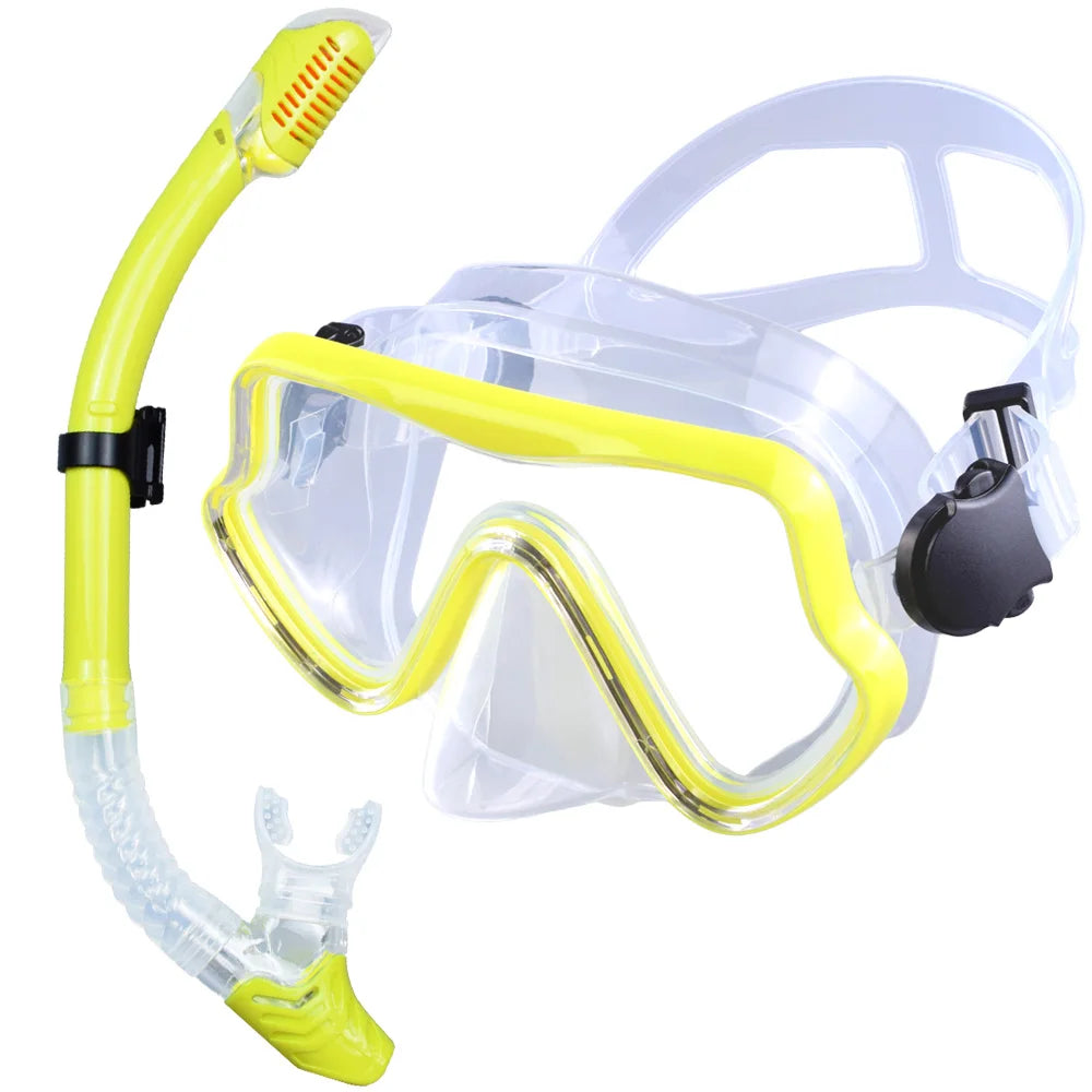 Professional Adult Diving Mask & Snorkel Kit - Tempered Glass Panoramic Swimming Goggles with Training Snorkel Gear