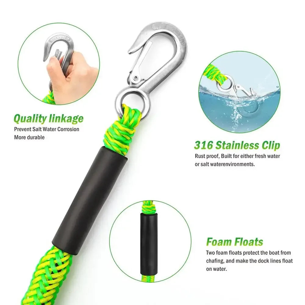 Marine Bungee Dock Lines - Universal Mooring Rope for Boats, Kayaks, Jet Skis, Pontoons & Watercraft