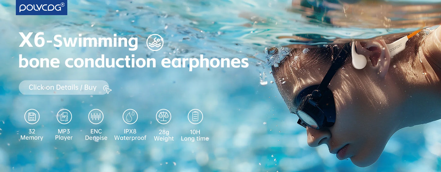 Waterproof Bone Conduction Swimming Headset - Bluetooth 5.3 Wireless Earphones with 32GB Storage, IPX8 Rating & Microphone for Exercise and Fitness