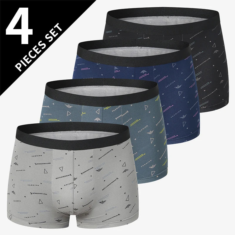 Men's Printed Fashion Boxer Briefs - 4/5 Pack European & American Sizes, Plus Size Comfortable Underwear & Swim Trunks