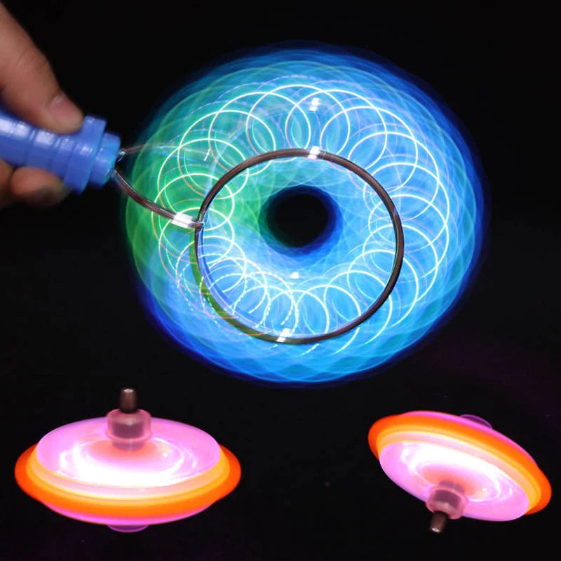 Magnetic LED Spinning Top - Hand-Cranked Luminous Gyroscope Toy with Colorful Orbit Lights for Kids