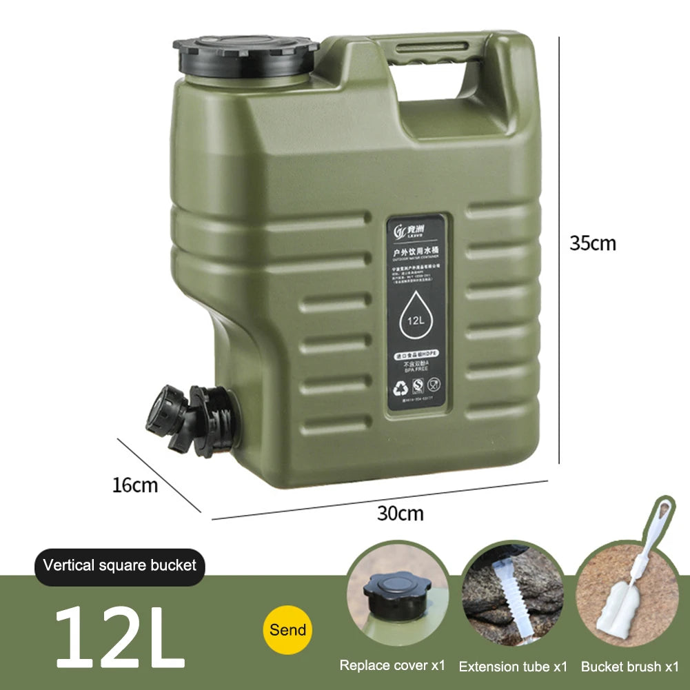 Portable Water Container 12L (3.2 Gallon) - BPA-Free Food-Grade PE Bucket for Camping, Hiking & Emergency Storage
