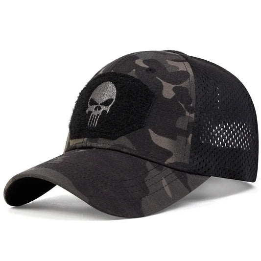 Adjustable Baseball Cap with Skull Embroidery Patch - 2025 Breathable Outdoor Sunscreen Hat for Spring & Autumn