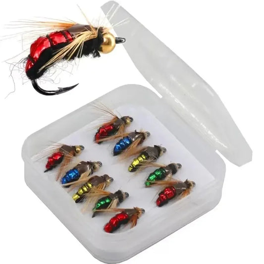 Brass Bead Head Scud Fly Fishing Lures - Fast Sinking Artificial Insect Worm Bait for Trout (5/10pcs Set)